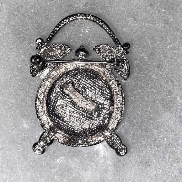 Vintage Silver Rhinstone Analog Clock Pin - Picture 3 of 3